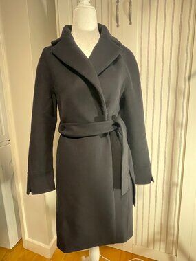 JOINUS Black Wrap Wool 52% Blend Coat